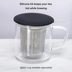 Stainless One Cup tea infuser in mug with lid