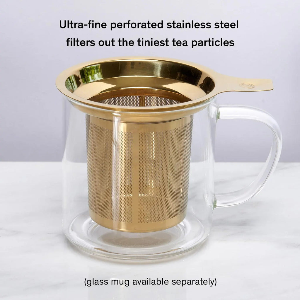 Gold One Cup loose-leaf tea infuser in mug