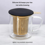 Gold One Cup tea infuser in mug with lid