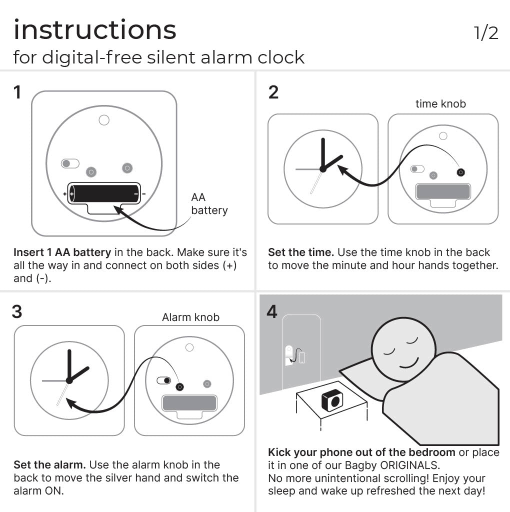 Bagby Minimalist Silent Alarm Clock compact bedside view