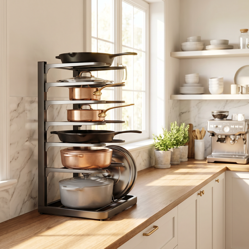 Adjustable 8-tier pots and pans organizer rack