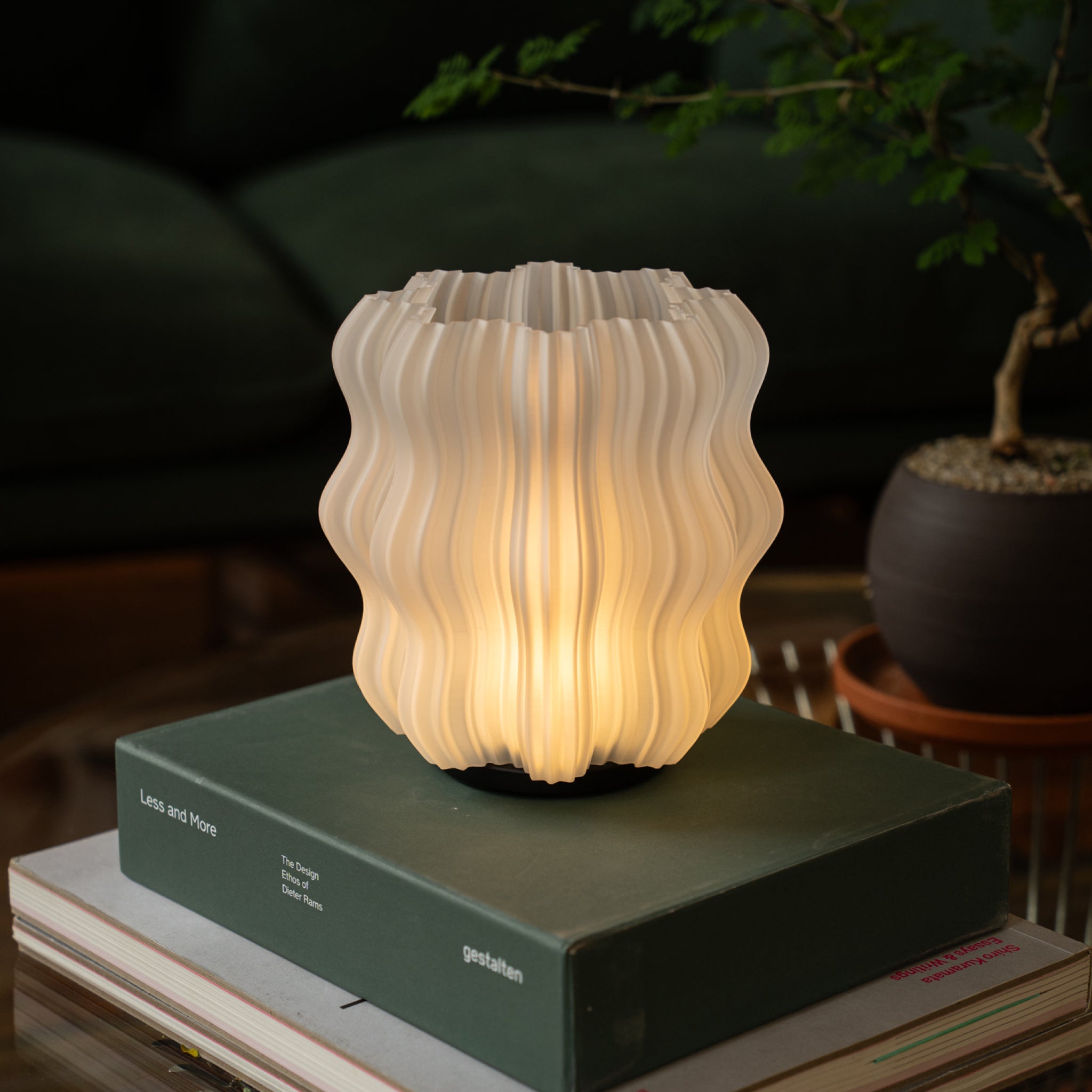 Natural Cordless Mini Wavy Lamp in room setting