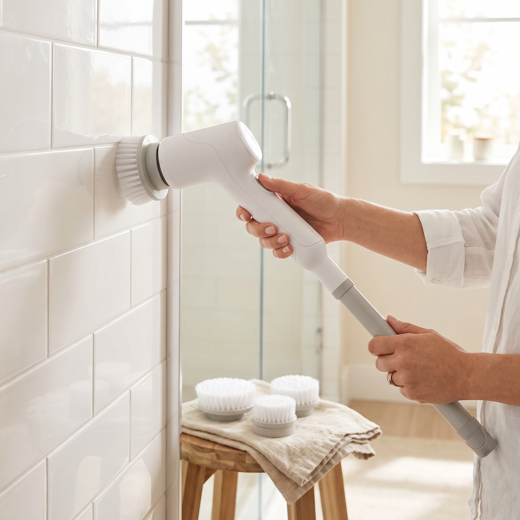 Cordless electric spin scrubber