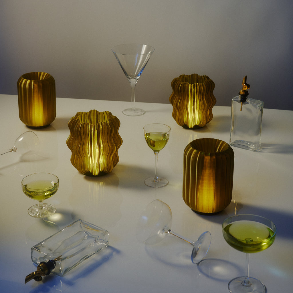 Olive Oil Cordless Mini Wavy Lamp in room setting