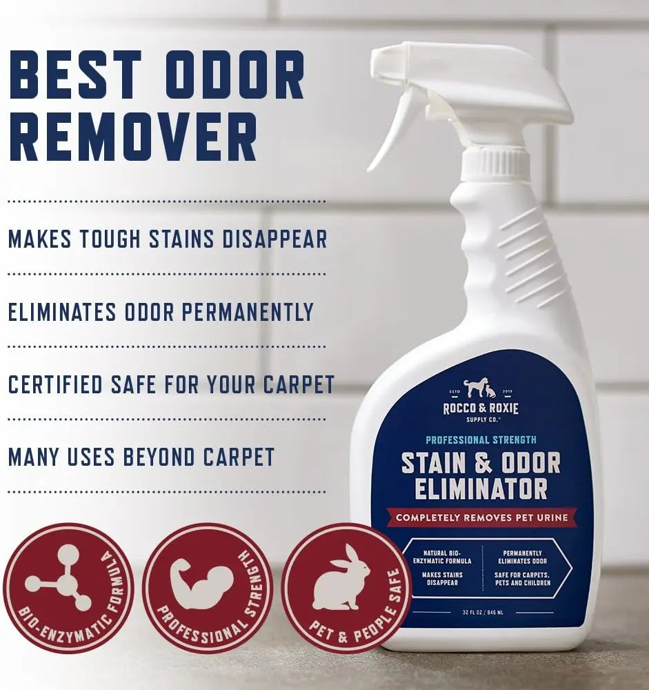 Rocco & Roxie pet stain and odor eliminator spray bottle