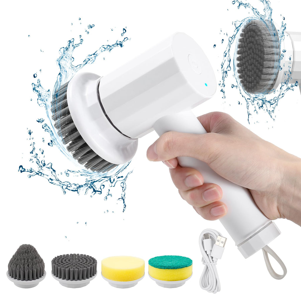 Cordless electric spin scrubber with eight brush heads