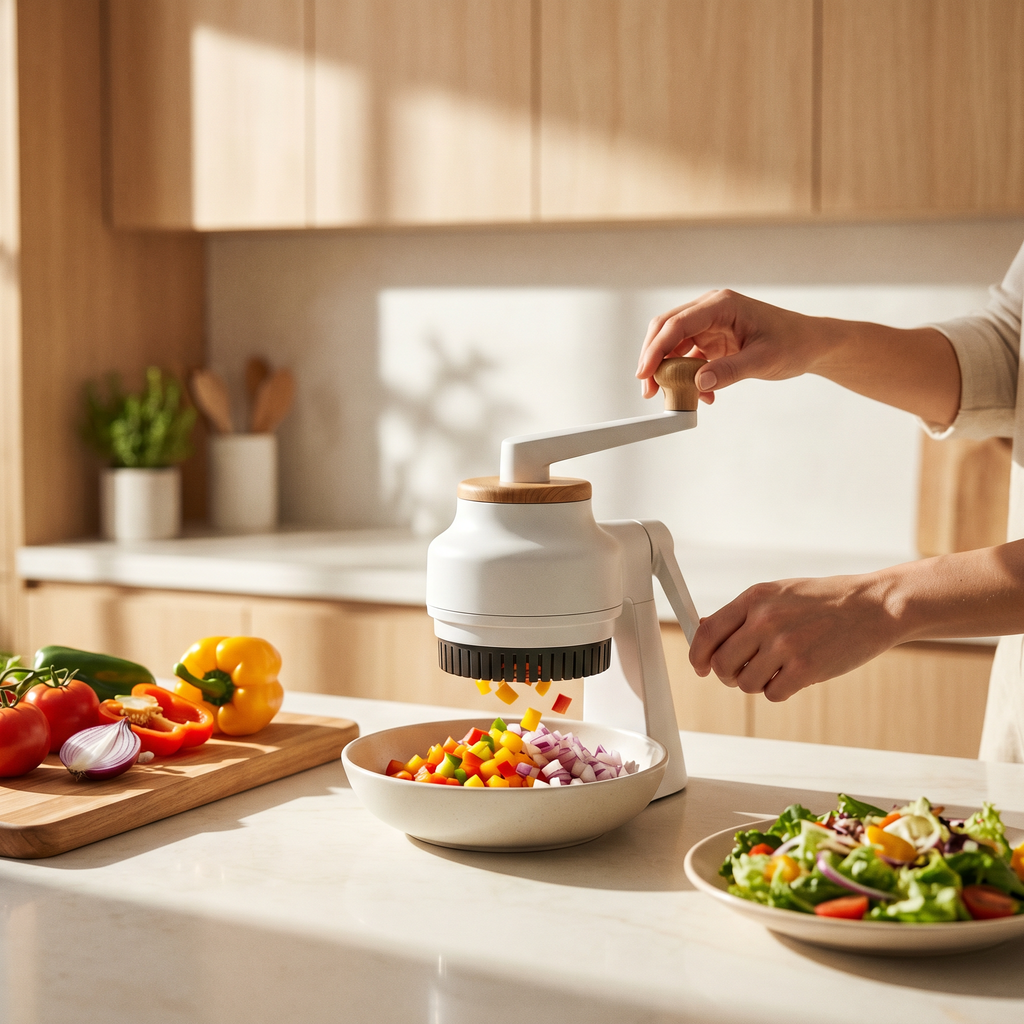 Pull-cord hand chopper for food prep