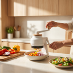 Pull-cord hand chopper for food prep