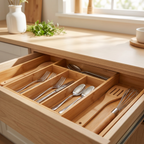 Expandable bamboo drawer organizer for kitchen utensils