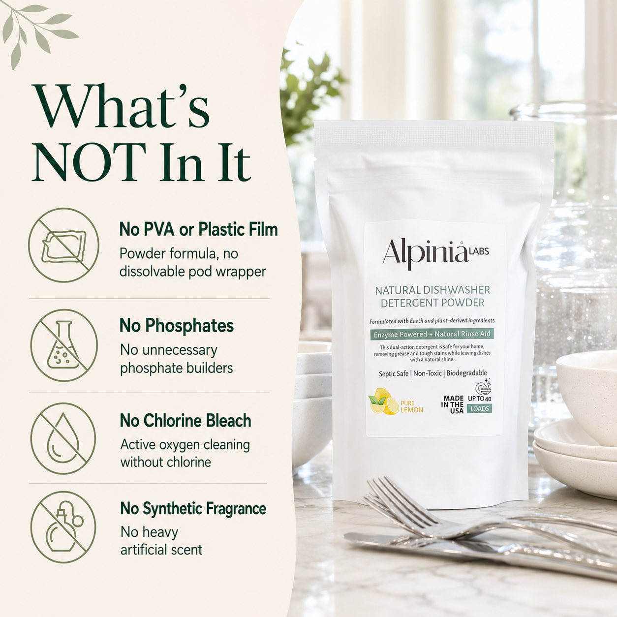 Dishwasher detergent ingredient and formula information