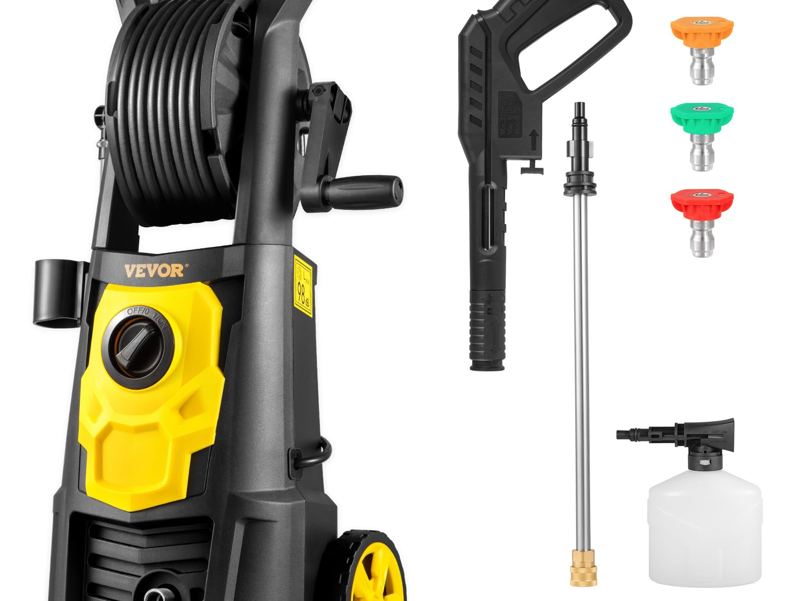 Close-up detail view of the electric pressure washer with foam cannon