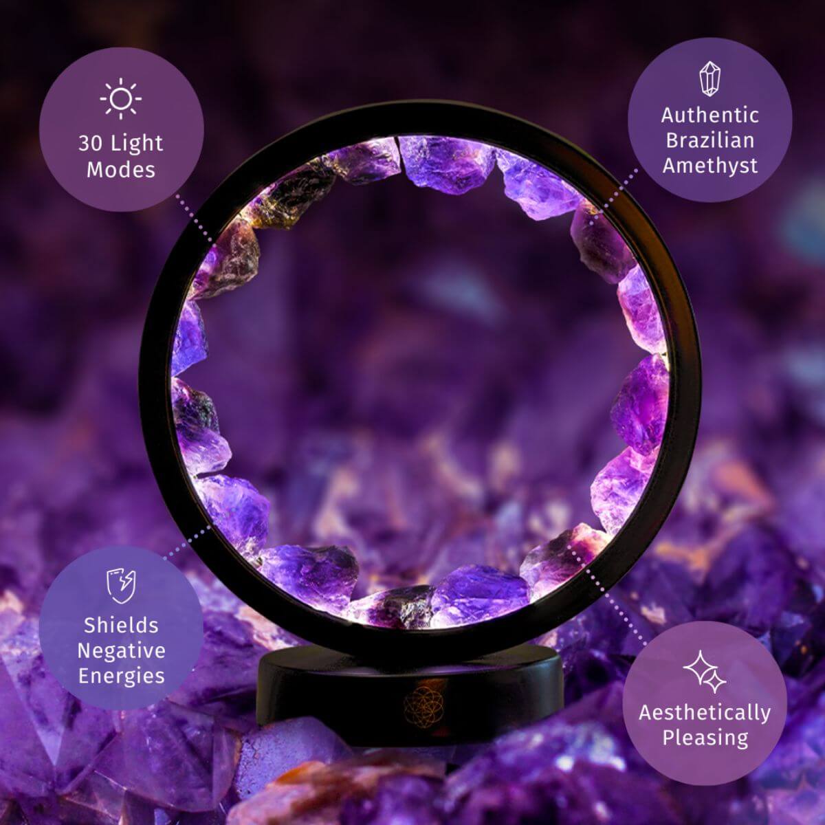 Amethyst halo lamp natural stone detail