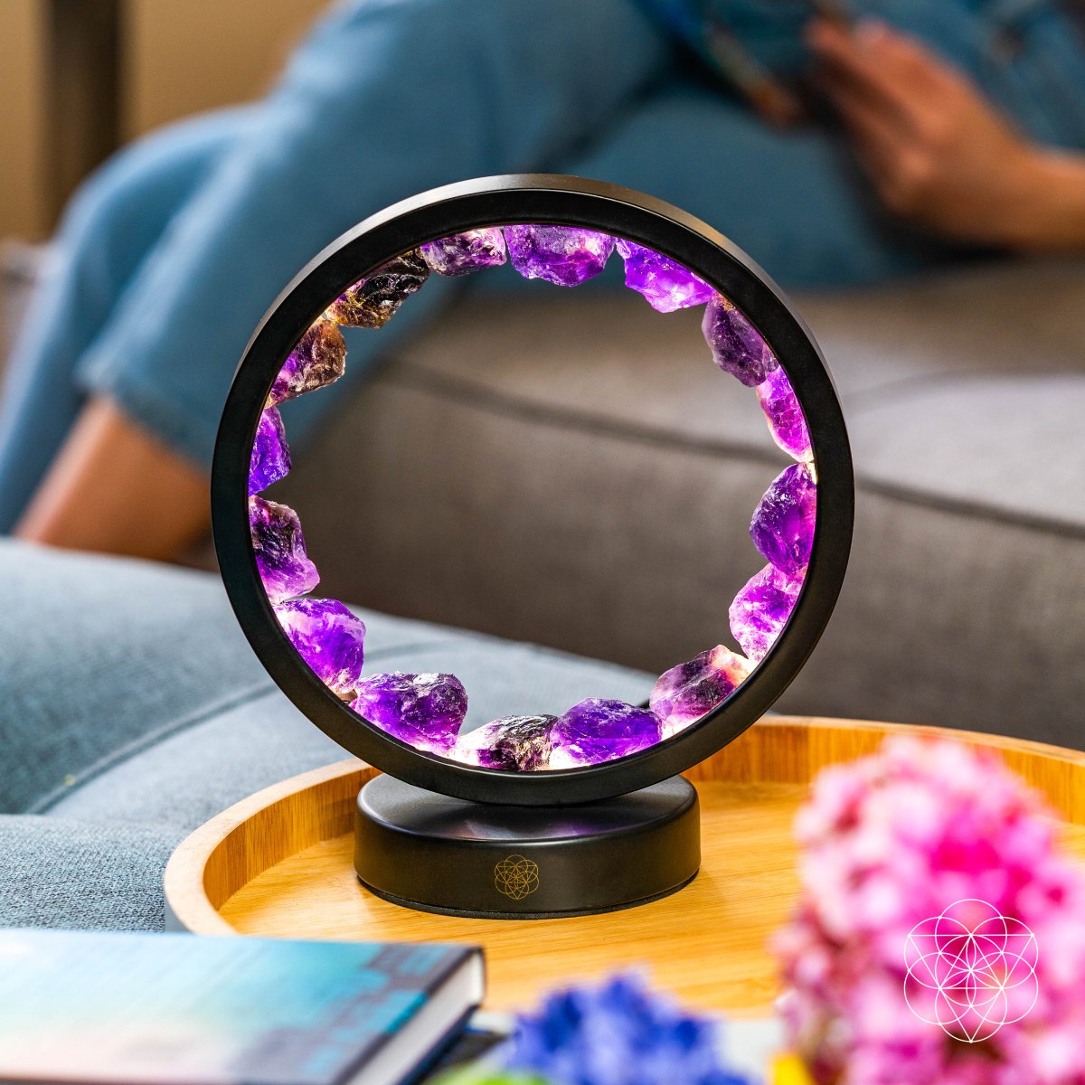 Amethyst halo ambient lamp illuminated view