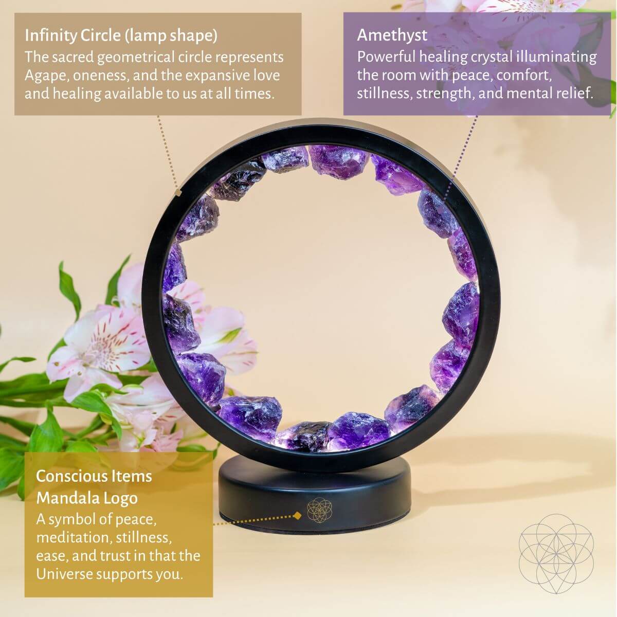 Amethyst halo lamp close-up detail