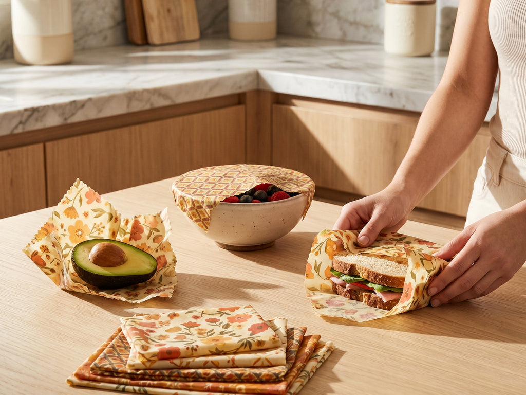 Close-up detail view of the reusable food wraps set of 6